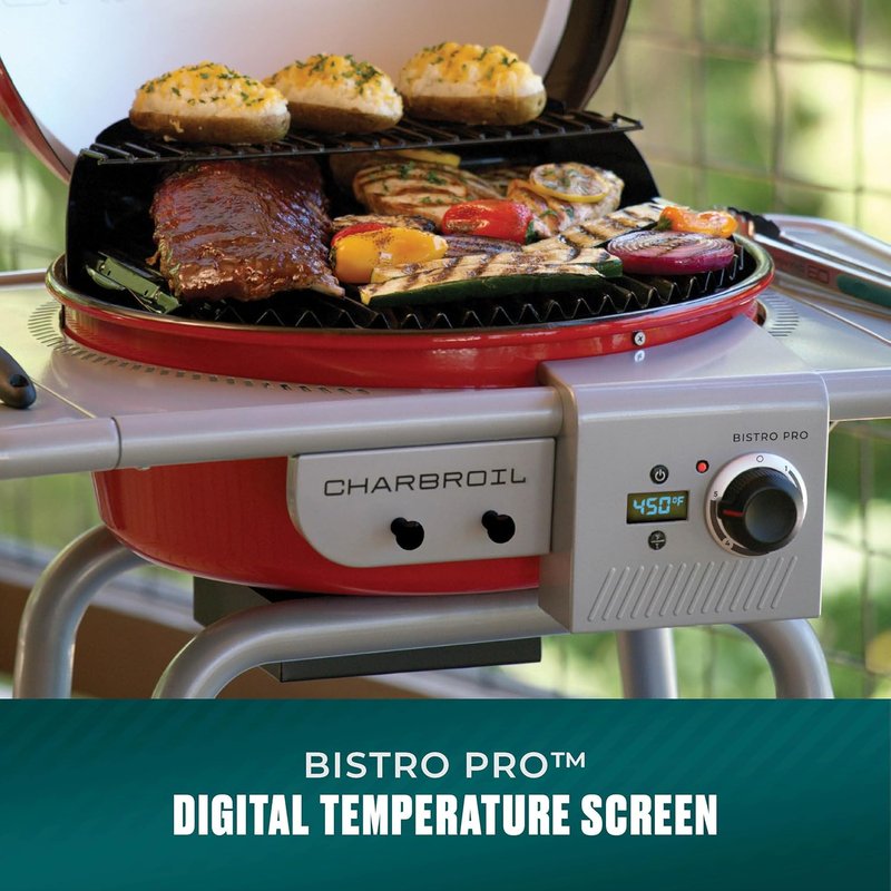 Charbroil 3-in-1 Dual Fuel Outdoor Electric Grill & Griddle | Charcoal BBQ Mode, Red