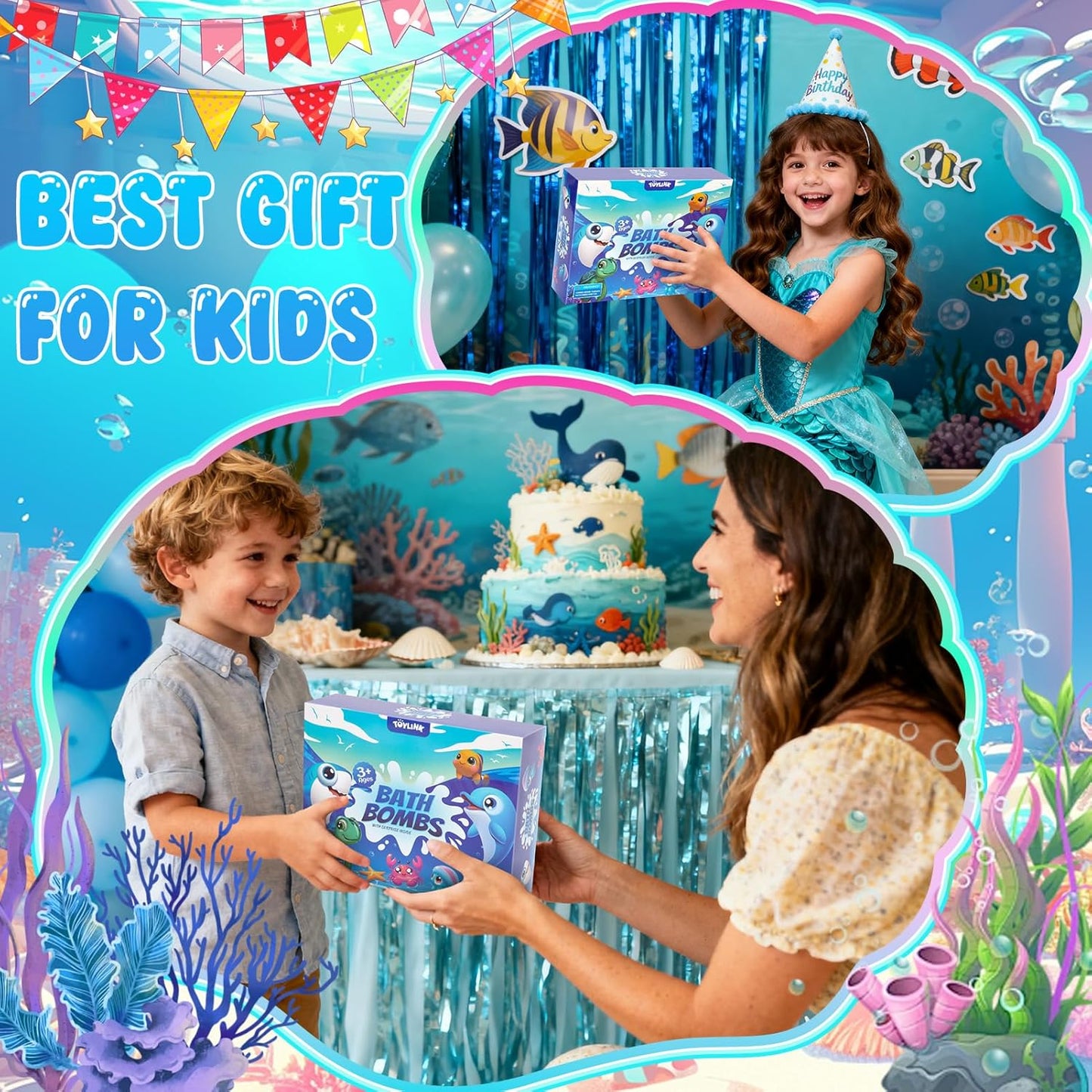 Ocean Bath Bombs for Kids - 12 Pack with Surprise Sea Animal Toys | Handmade Bubble Bath Fizzies for Boys & Girls