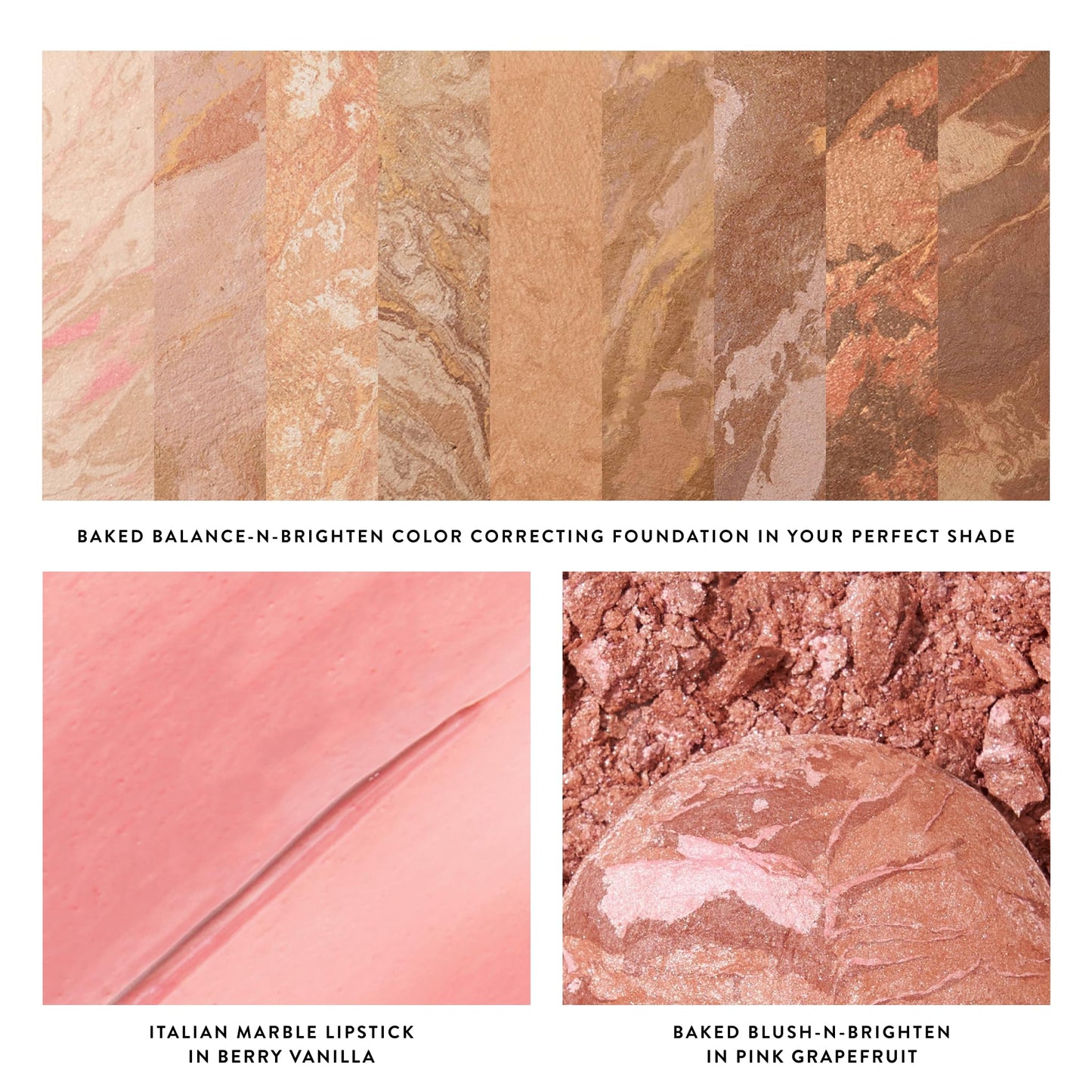 LAURA GELLER NEW YORK Marble Magic Kit: Baked Balance-n-Brighten Powder Foundation, Tan + Baked Blush-n-Brighten, Pink Buttercream + Italian Marble Lipstick, Berry Vanilla