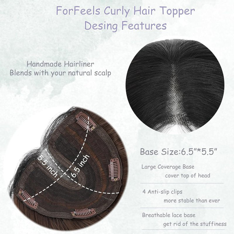 Synthetic Hair Toppers for Women - Curly Clip-In Bangs | 20-Inch Volume Solution for Thinning Hair