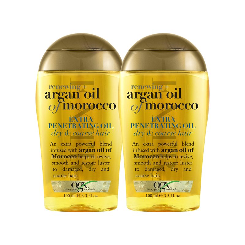 OGX Set of 2 Extra Strength Renewing + Argan Oil of Morocco Penetrating Hair Oil Treatment, Deep Moisturizing Serum for Dry, Damaged & Coarse Hair, Paraben-Free, Sulfated-Surfactants Free, 3.3 Fl Oz