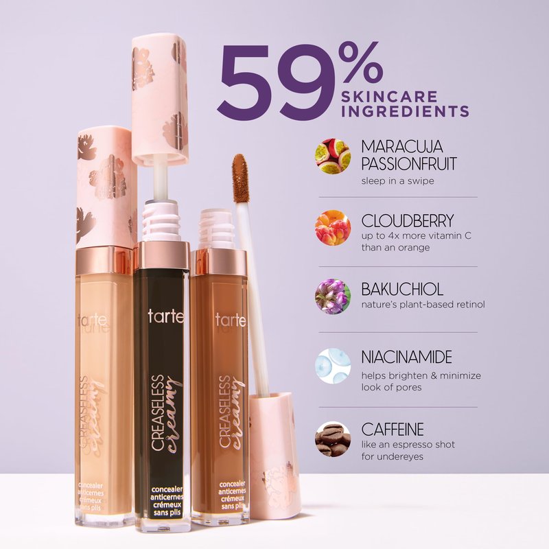 tarte creaseless creamy full-coverage concealer – Waterproof Hydrating Longwear, Niacinamide & Caffeine for covering Dark Circles & Blemishes, Vegan & Cruelty-Free, full size, 48G tan-deep golden