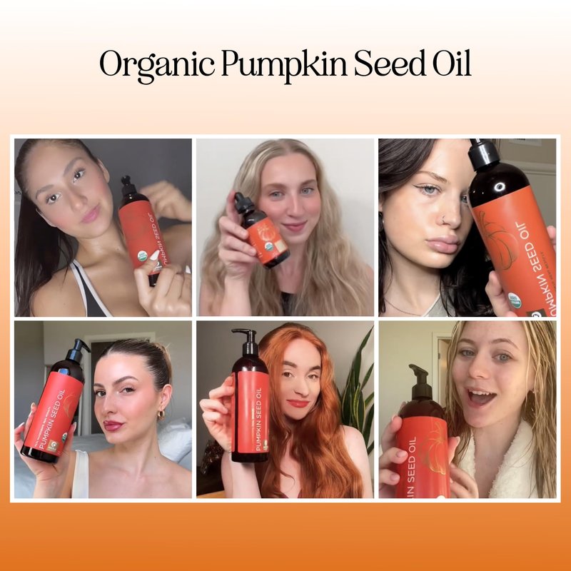 Pumpkin Seed Oil Organic Certified - 100% Pure Organic Pumpkin Seed Oil for Hair and Anti Aging Face Oil - USDA Organic Hair Oil for Dry Hair and Volume - Virgin Cold Pressed & Unrefined (16oz)