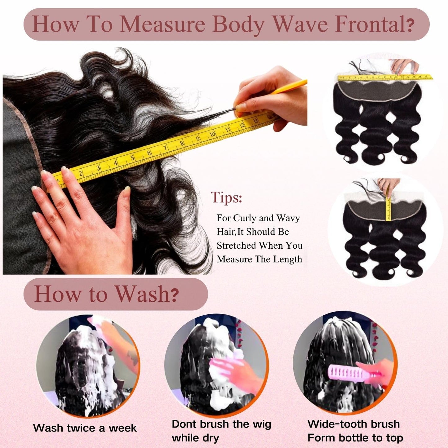13x4 Lace Frontal Body Wave 16 Inch Ear to Ear HD Lace Frontal Unprocessed Brazilian Virgin Human Hair Frontals Free Part 150% Density Hair Extensions Pre Plucked Natural Color
