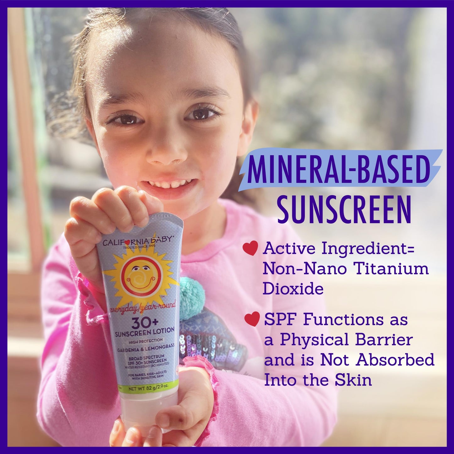 California Baby Everyday SPF 30+ Sunscreen | Mineral Sunscreen | Floral Scent | Baby Sunscreen for Face + Body | Travel Size Sunscreen | 82g / 2.9oz.