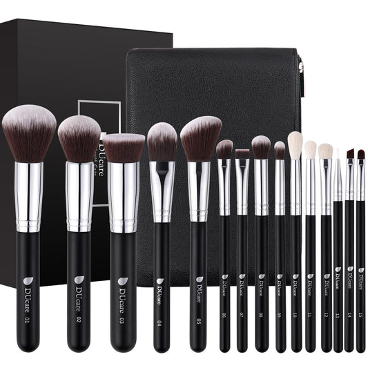 DUcare Makeup Brushes with Travel Bag 15Pcs Makeup Brush Set
