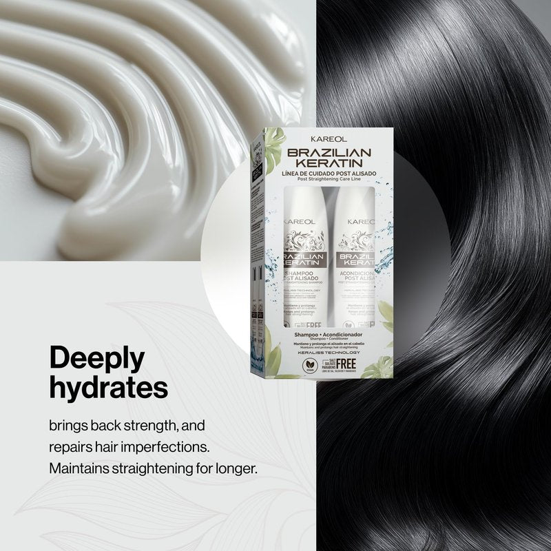 Kareol Brazilian Keratin Post Straightening Kit, Sulfate-Free Shampoo and Conditioner, Frizz Control, Vegan Formula