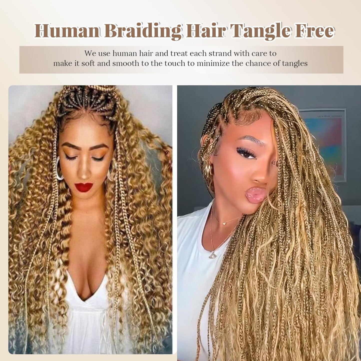 Ombre 27/613 Blonde Human Braiding Hair 18 Inch Water Wave Bulk Human Hair 100g Deep Curly Honey Blonde to Bleached Blonde Highlight Human Hair Extensions for Boho Braids Hair No Weft for Women