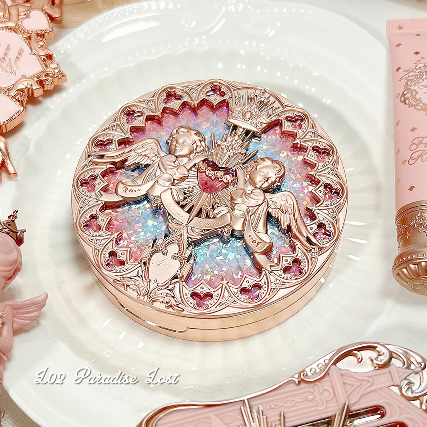 Flower Knows Little Angel Embossed Highlighter - Moonlight White Highlighter Powder,Long-Lasting Moonlight Glow,Creamy White&Subtle Warm Shimmer,Velvet & Weightless Finish(L03 Chanting Anthem)