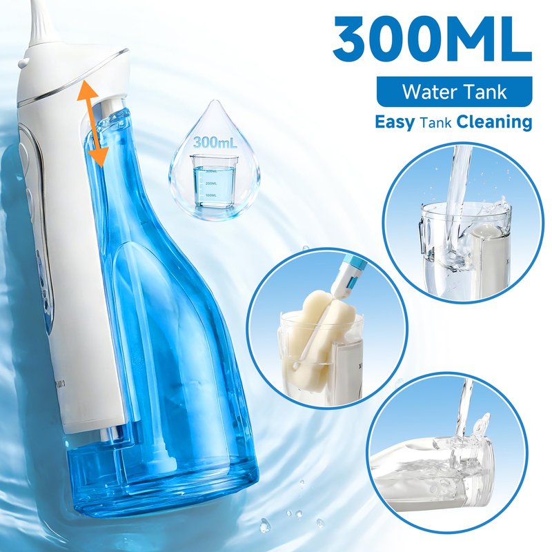 Cordless Water Flosser for Teeth Cleaning & Braces, Portable Dental Flosser 300ML, USB-C Fast Charge, IPX7 Waterproof, 4 Cleaning Modes, 5 Tips, Travel Case – Smilix