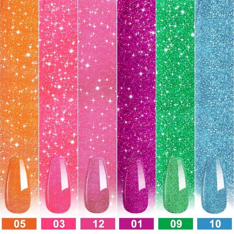 NXJ Halloween Gel Nail Polish Set - 6 Glitter Neon Colors | 10ml Summer Nail Art for DIY Salon & Parties