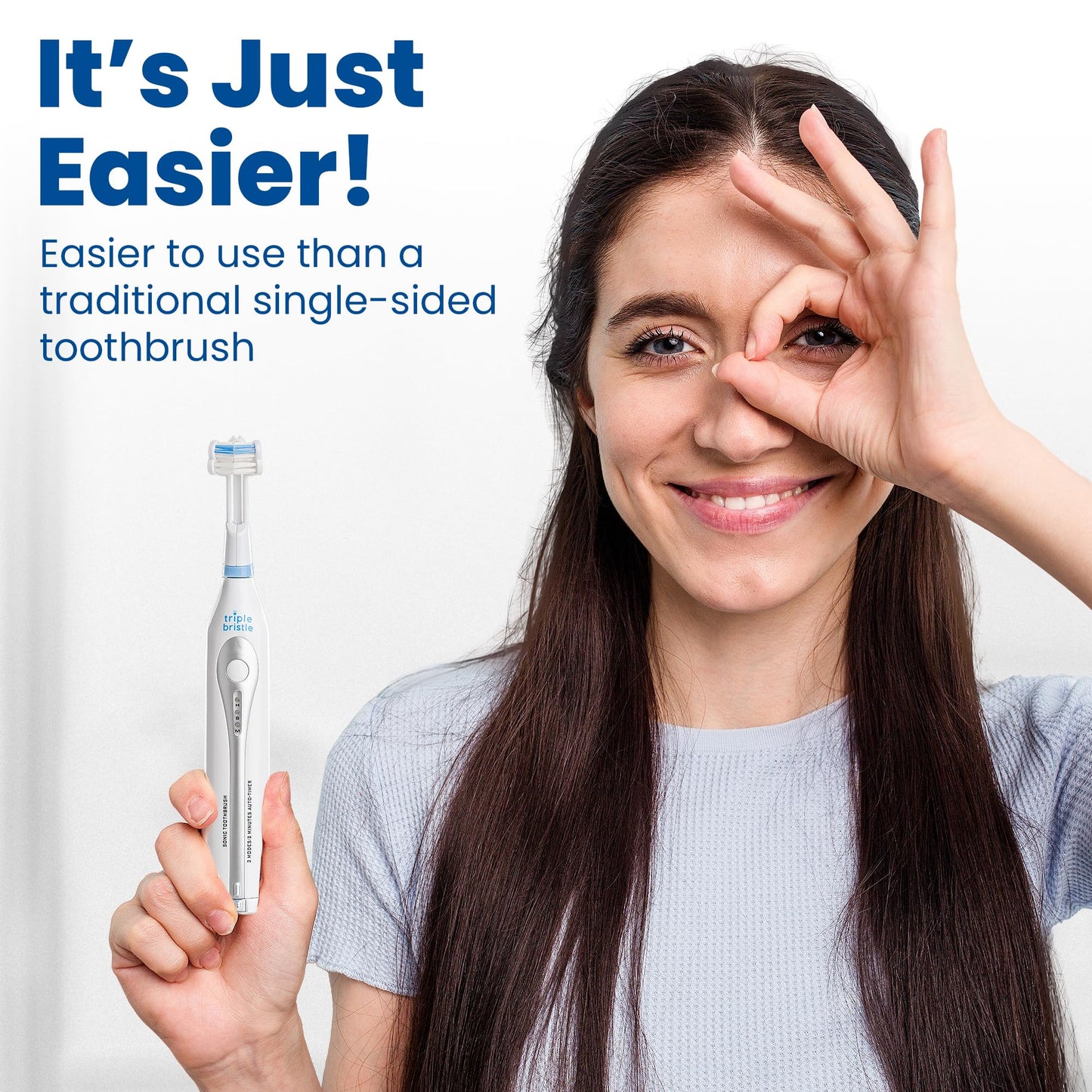 Triple Bristle GO | Portable AA Battery Sonic Toothbrush for Travel | Three Powerful Modes | Soft Nylon Bristles-Also for Autistic & Special Needs Adults and Kids | Triple Bristle GO Two Pack