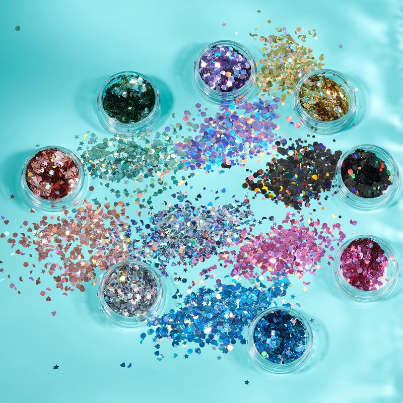 Moon Glitter Holographic Glitter Shapes 100% Cosmetic Glitter for Face, Body, Nails, Hair and Lips - 0.10oz - Silver