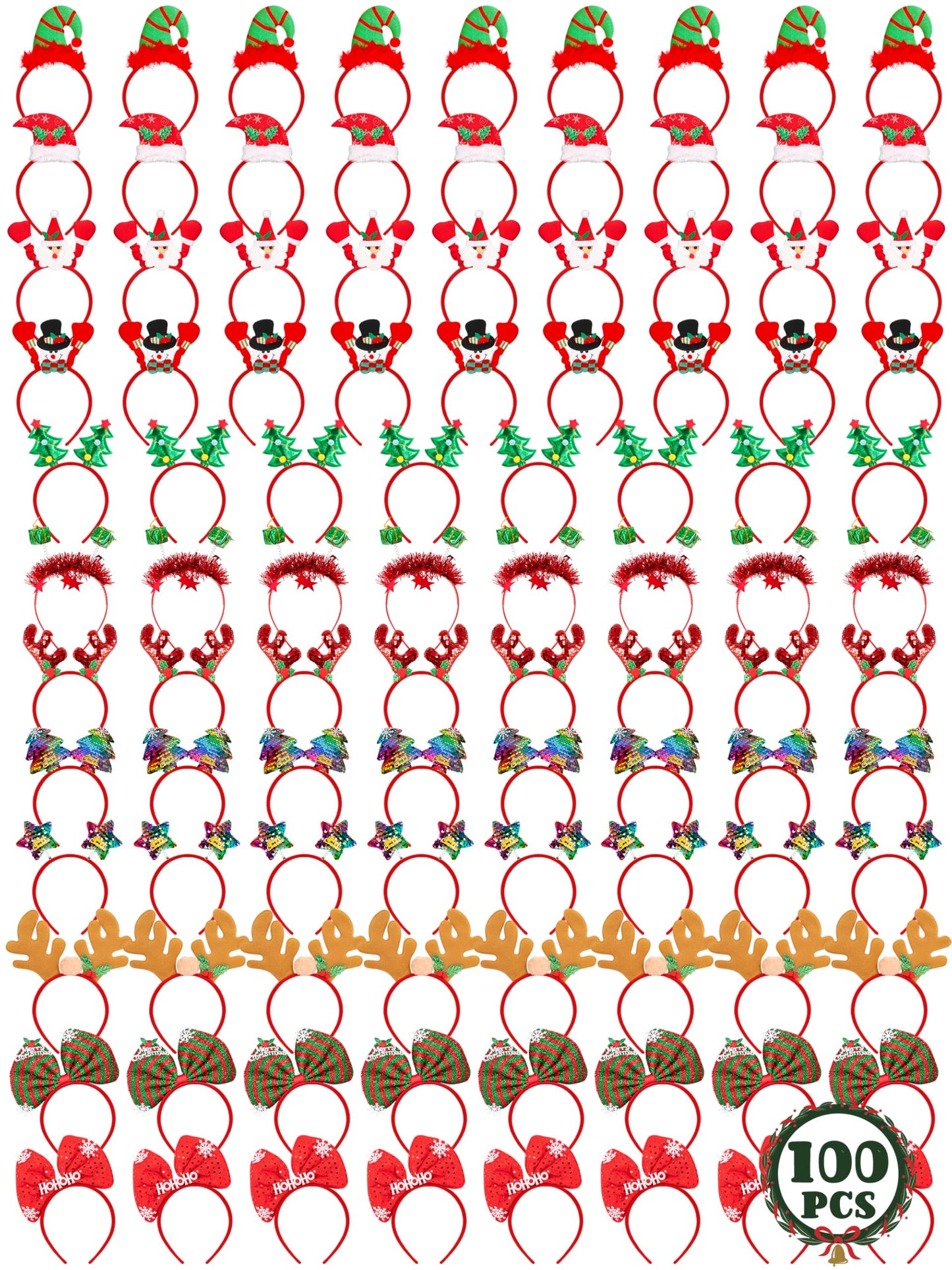 HOVACY 100 Pcs Christmas Headband, Christmas Headbands for Women Xmas Headbands for Adults Xmas Decorations Photo Booth Props