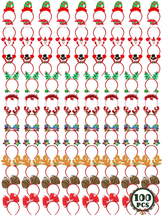 HOVACY 100 Pcs Christmas Headband, Christmas Headbands for Women Xmas Headbands for Adults Xmas Decorations Photo Booth Props