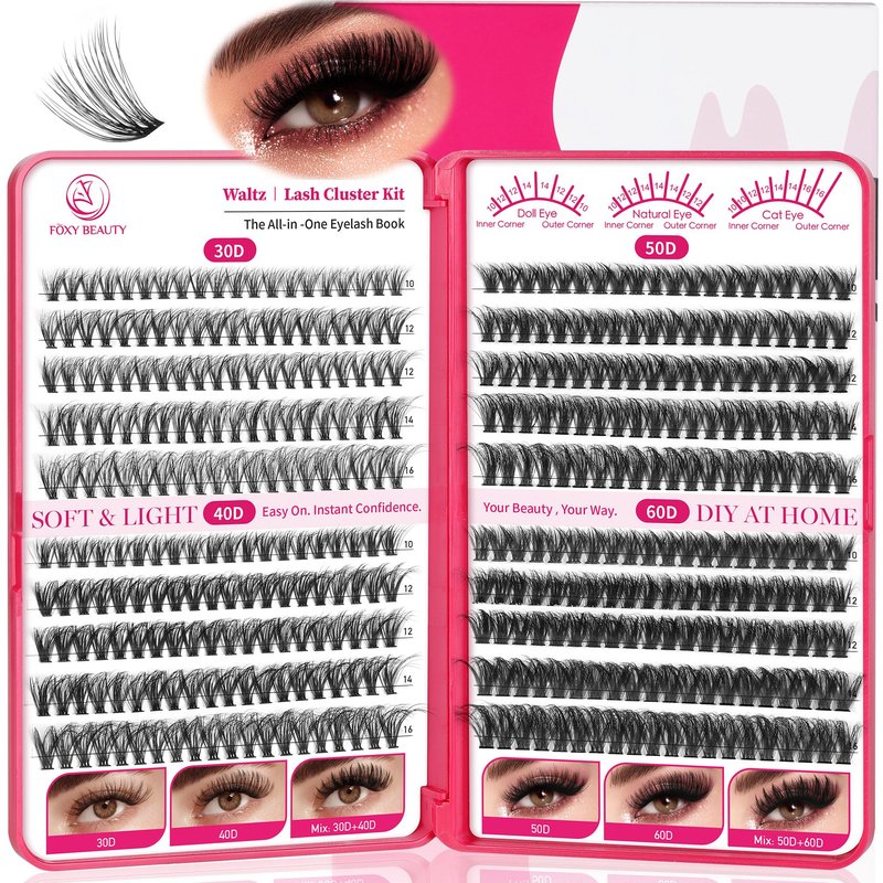Nova Lash Clusters Kit 360 PCS Lash Clusters Natural Look Invisible Band Lashes Eyelash Clusters with Bond and Seal D Curl WideSpan Cluster Eyelash Extension Kit 8-16mm DIY at Home