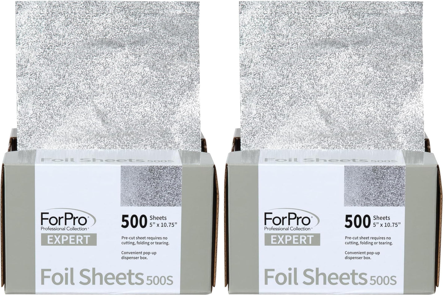 ForPro Professional Collection Expert Embossed Foil Sheets 500S, Aluminum Foil, Pop-Up Dispenser, for hair Color Application and Highlighting, Food Safe, 5"W x 10.75"L, 500-Count (Pack of 2)