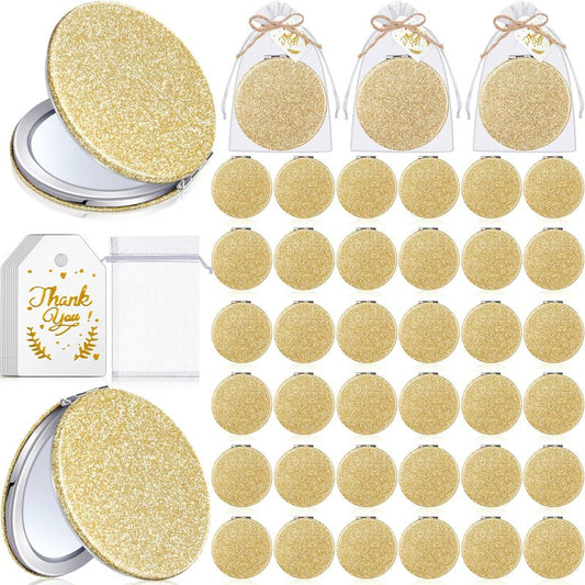 Chunful 30 Sets Compact Magnifying Mirrors Gifts with Thank You Card and Rope Quinceanera Party Favors for Guests Bridal Shower Wedding Souvenir Bridesmaids Mother's Day(30 Pcs,Champagne)