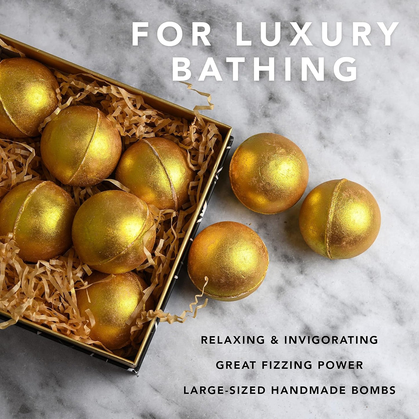 24K Gold Bath Bombs Set - Deluxe Marble Gift Set with 9 Natural Scents | Perfect for Spa & Bubble Baths
