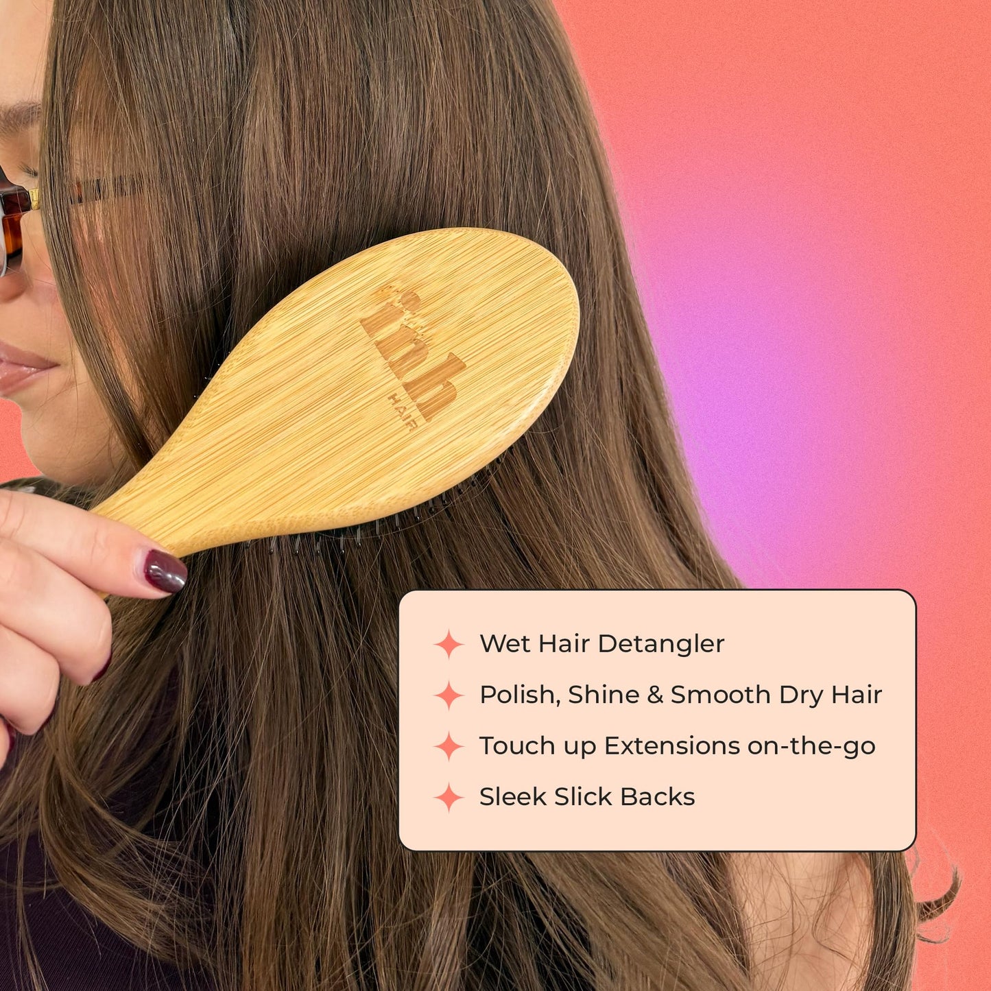 INH Boar Bristle Hair Brush | Smoothing Detangler Brush with Soft Vegan Mixed Bristles for Wet & Dry Hair | Detangling Anti-Frizz Wood Paddle Brush for Wig, Extensions, Human & Synthetic Hair | Peach