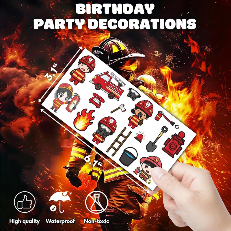 Firefighter Temporary Tattoos - 96 PCS Fire Truck Party Decorations | Kids & Adults Fun Gifts