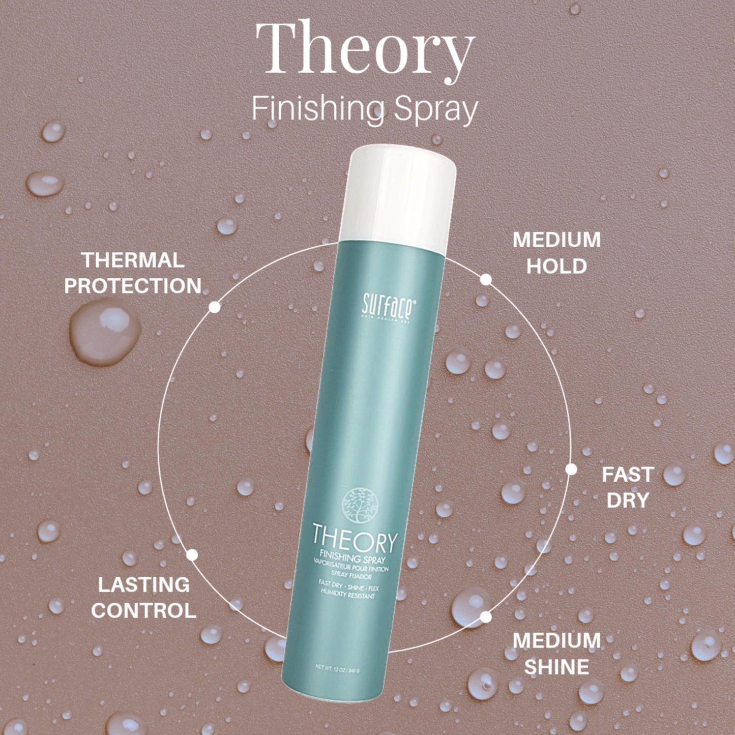 SURFACE Hair Theory Finishing Spray, Medium Hold Flexible Styling Hairspray - Thermal Protection with Medium Shine - Lasting Control, 12 Oz (Packaging may vary)