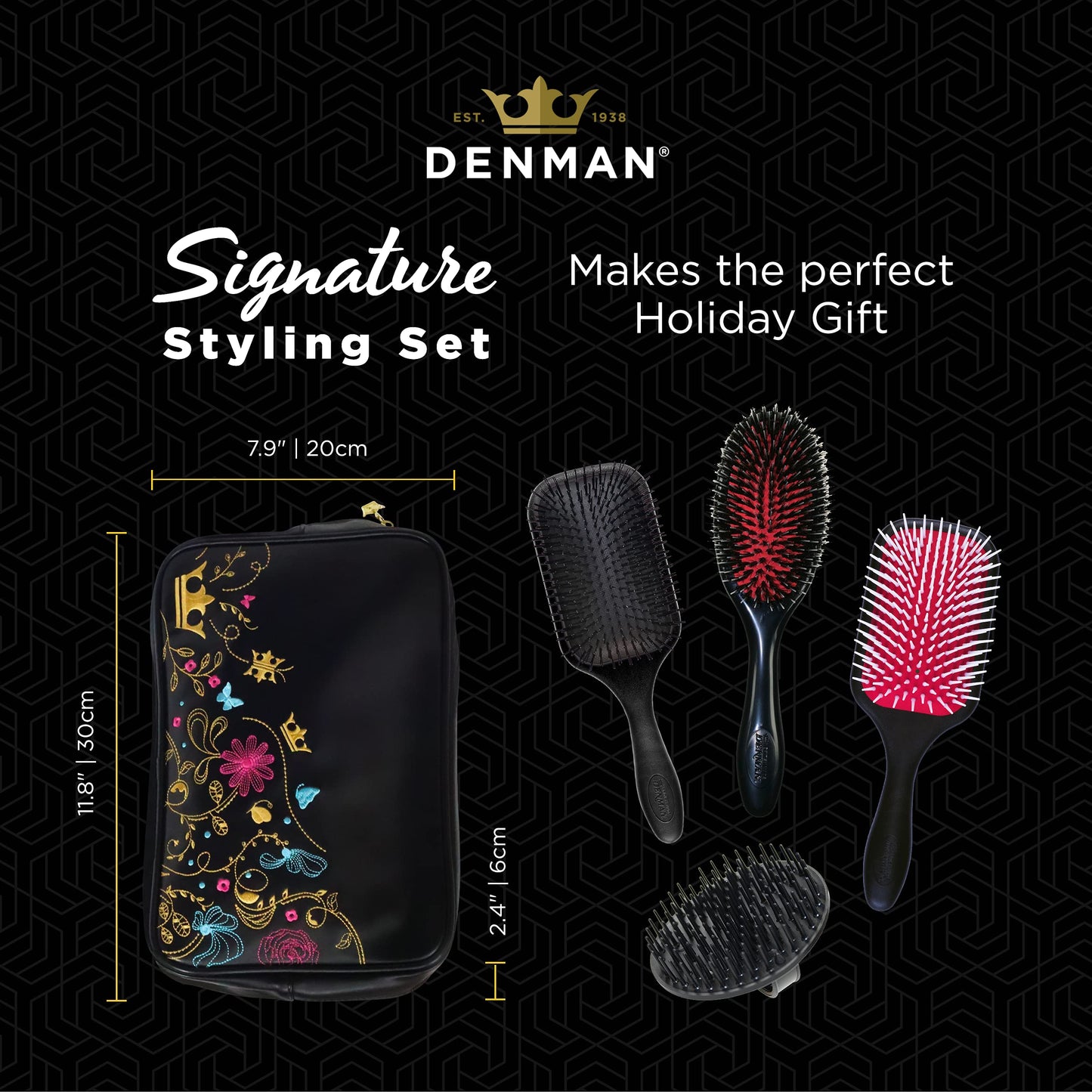 Denman Signature Styling Set - the ultimate hair brush gift set for detangling, styling and smoothing hair