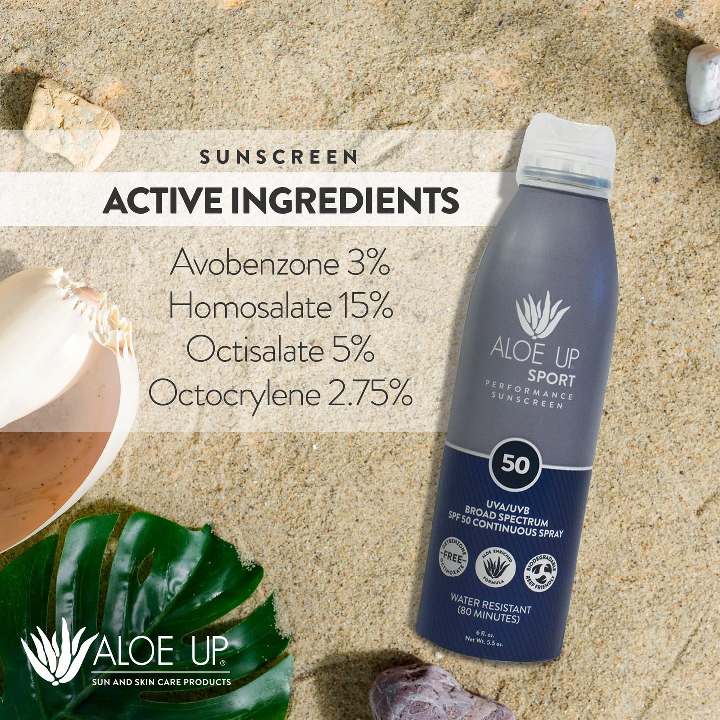 Aloe Up Sport Spray Sunscreen SPF 30 – Broad Spectrum Sunblock with Hydrating Aloe Vera Gel – Fast Absorbing, No White Cast, Reef Friendly, Water Resistant for up to 80 Minutes, Fragrance Free – 6 Oz