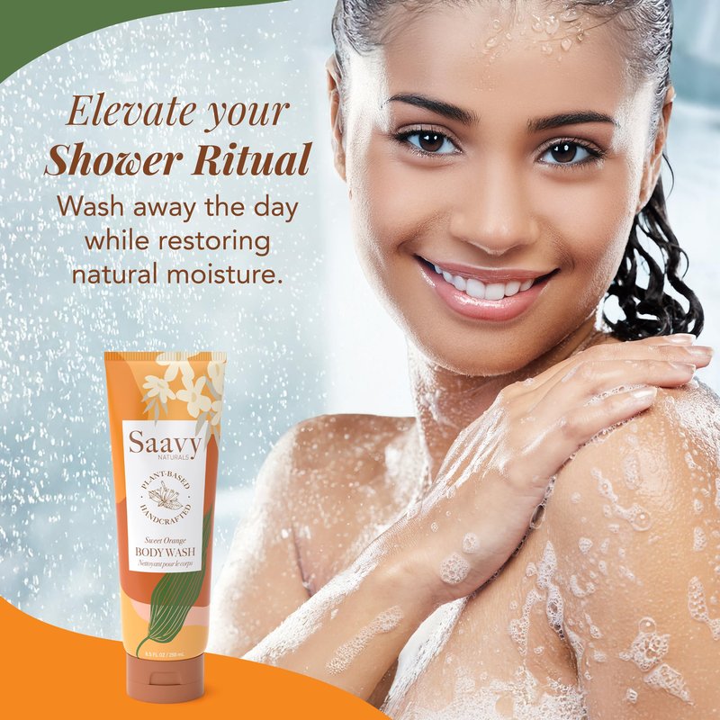 Saavy Naturals Moisturizing Body Wash for Sensitive Skin – Plant-Based & Pure with Coconut Oil, Shea Butter & Aloe Vera – Paraben-Free, Cruelty-Free – Sweet Orange – 8.5 fl oz, 2 pack