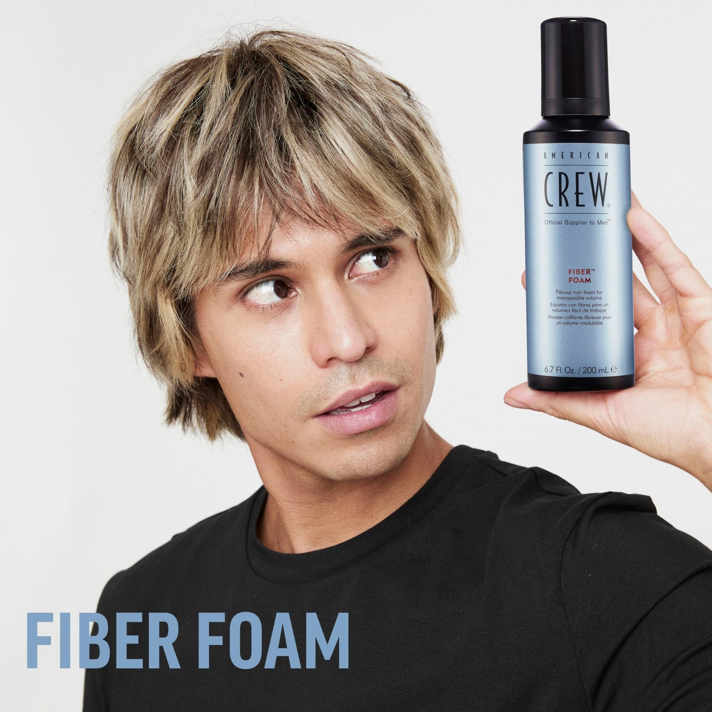 American Crew Men's Fiber Grooming Foam, Medium Hold with Natural Finish, Lightweight Volume for Medium to Long Hair , 6.7 fl oz
