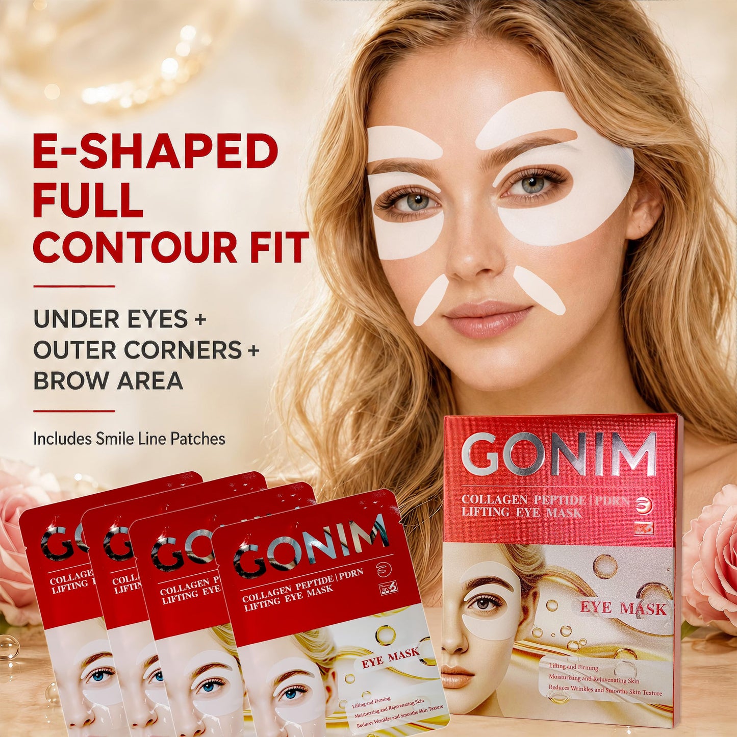 GONIM Under Eye Patches,Collagen Eye Patches for Puffy Eyes & Dark Circles, 360° Fit Hydrogel Eye Mask with PDRN Retinol,Caffeine,Niacinamide & Collagen Peptide,Hydrating Gifts for Women,4 Pairs