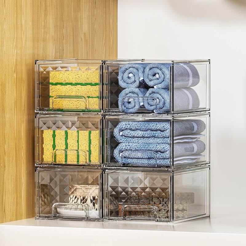 Delamu Stackable Storage Drawers - Clear Makeup & Skincare Organizer | 8 Pack for Vanity, Desk, Kitchen, Pantry
