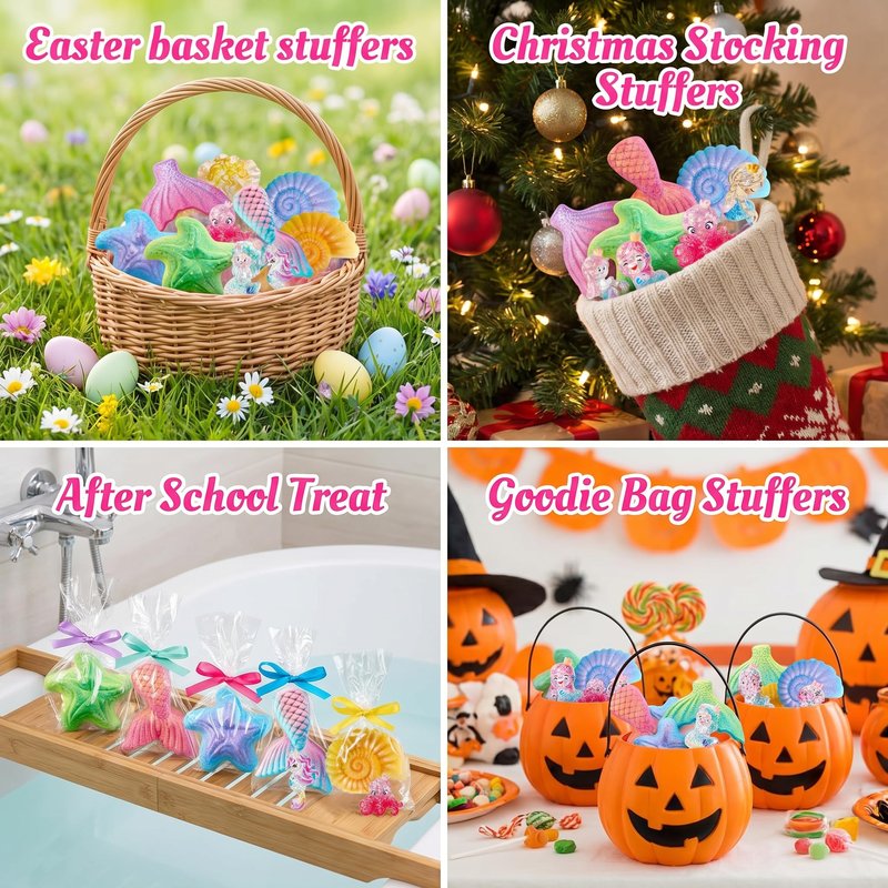 Clear&Fresh Mermaid Bath Bombs for Kids with Surprise Toys Inside, 9 Extra Large Bath Salts with Calming and Long-Lasting Scent, Natural Bubble Bath Bombs for Girls Sensitive Skin