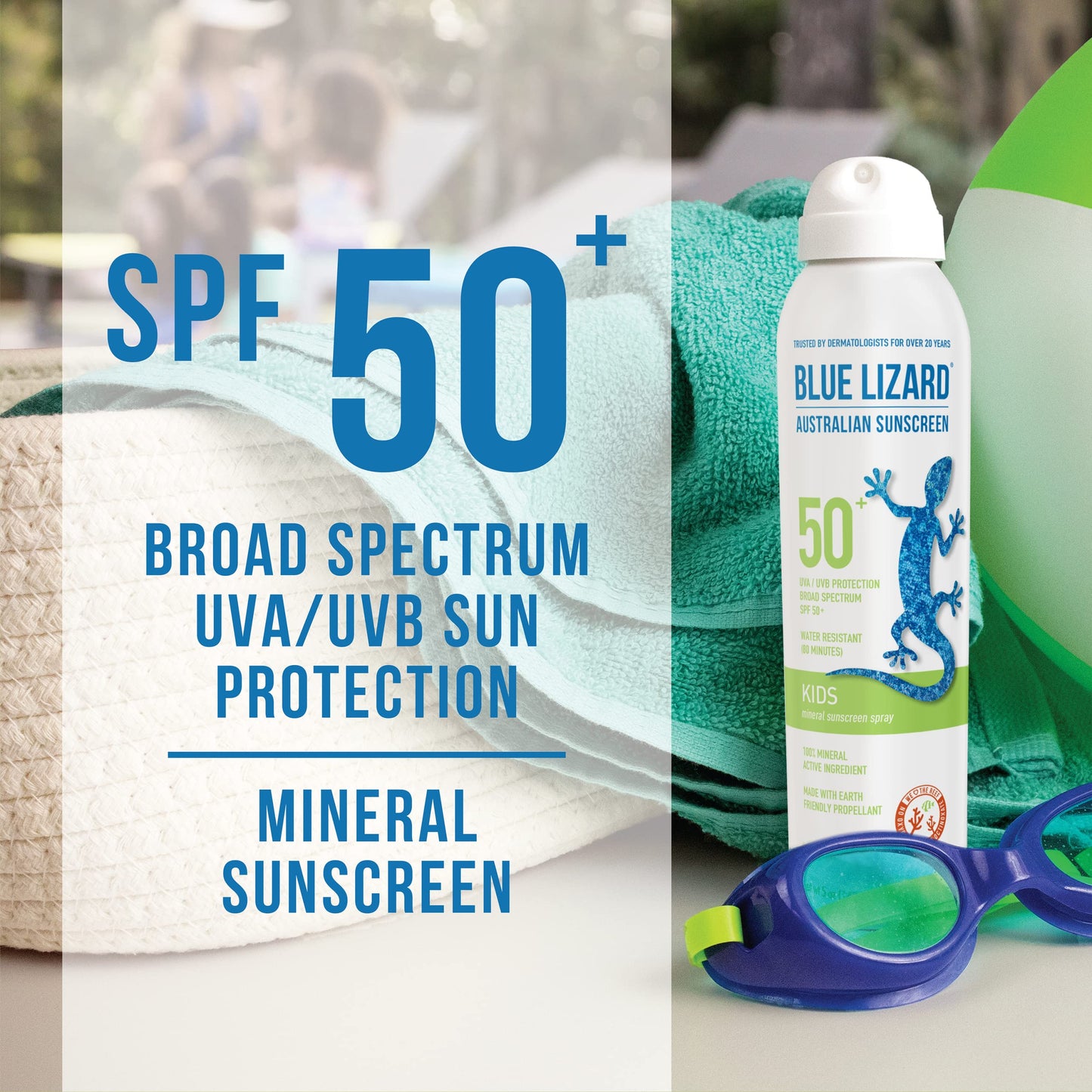 Blue Lizard Mineral Sunscreen Spray SPF 50+ for Athletes, Kids - Zinc Oxide Formula, 5 fl oz Each