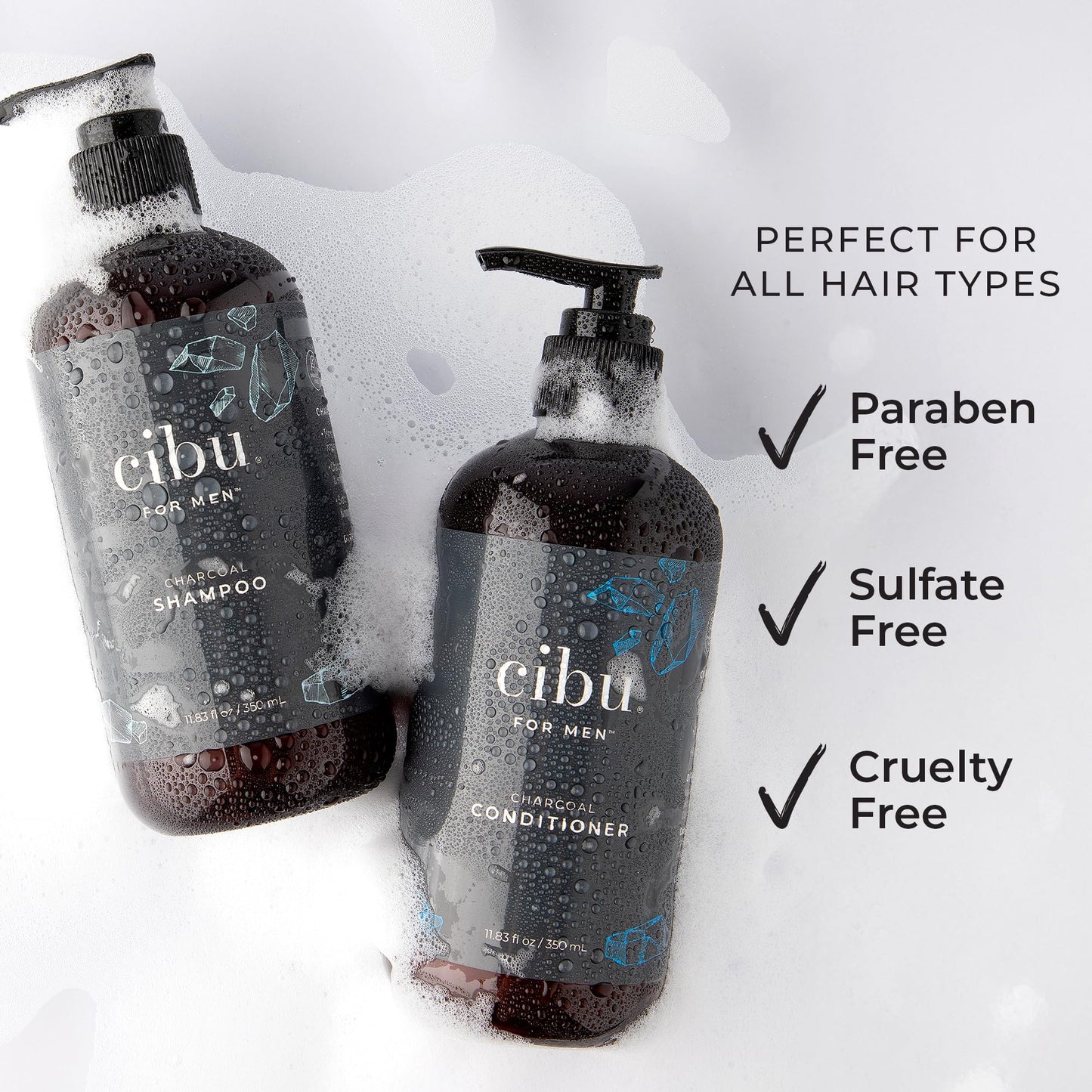CIBU for Men Charcoal Shampoo and Conditioner Bundle - 12oz Deep Clean Men’s Volumizing Shampoo - 12oz Hydrating and Volumizing Charcoal Cleansing Conditioner - Promotes Healthy Hair and Scalp
