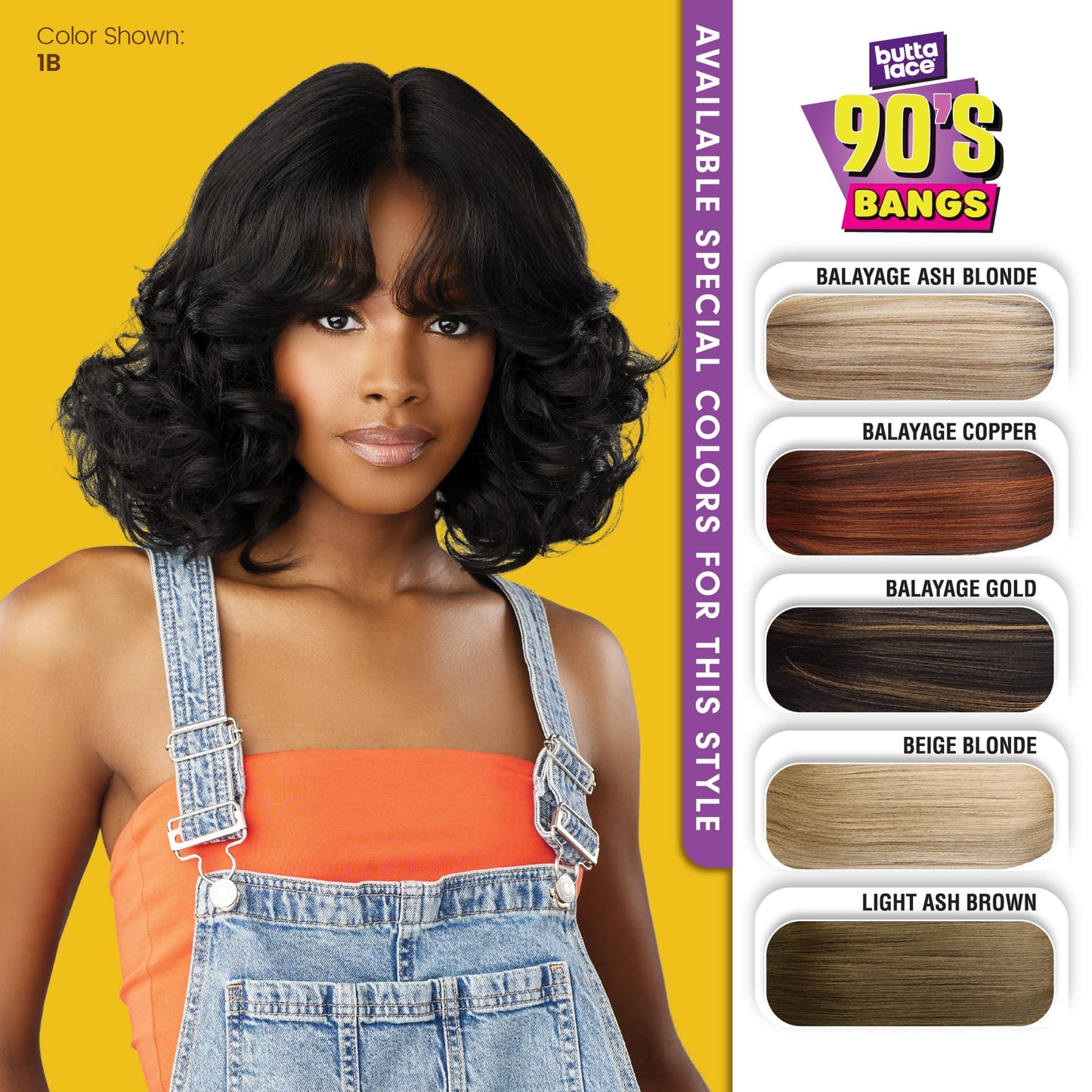 Sensationnel Butta Lace 90Sbangs Wigs - Unit 914 Glueless Wide Deep Part Synthetic Preplucked Hairline (1B OFFBLACK)