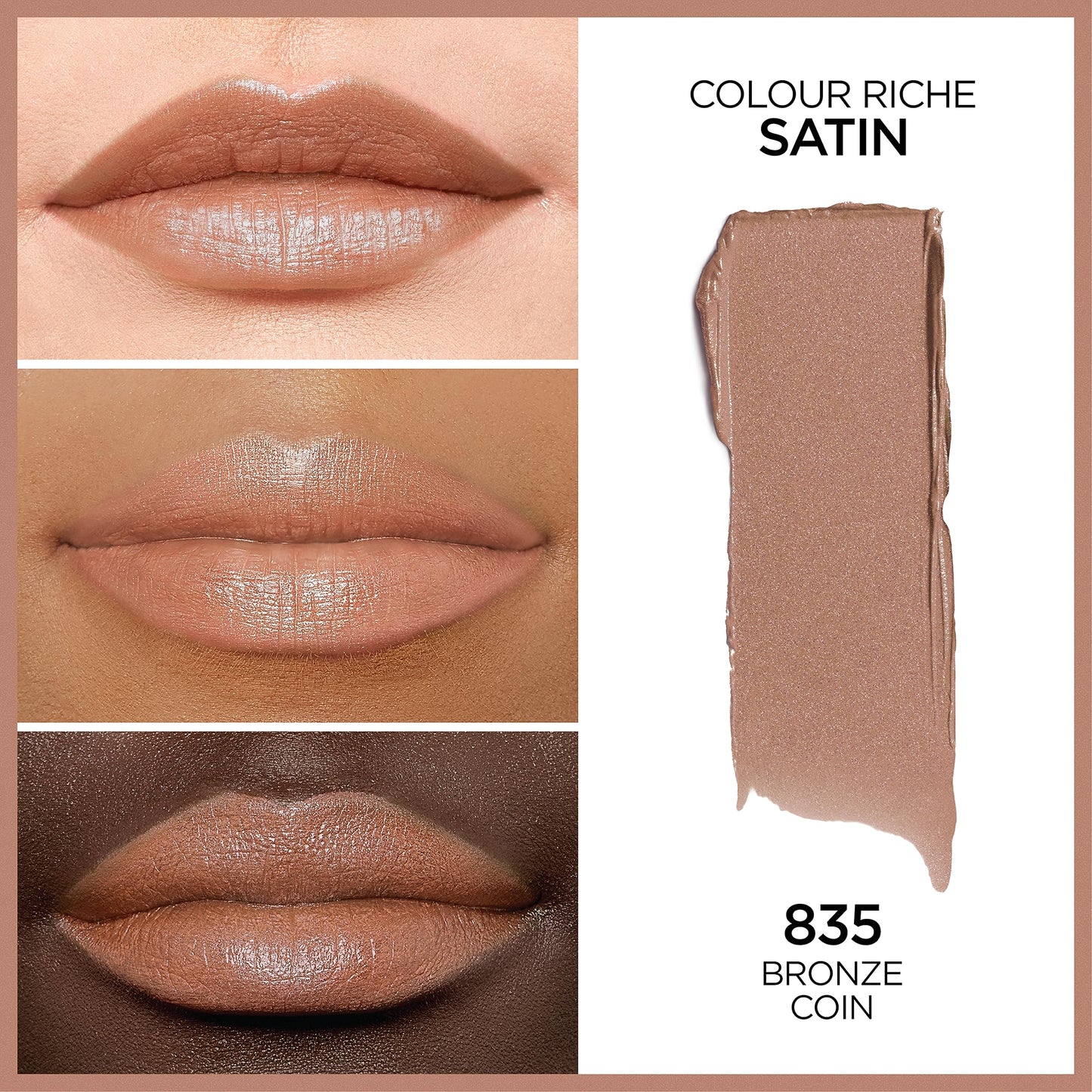 L'Oréal Paris Colour Riche Original Creamy, Hydrating Satin Lipstick Bundle with Argan Oil and Vitamin E, Bronze Coin, Caramel Latte, 2 Count