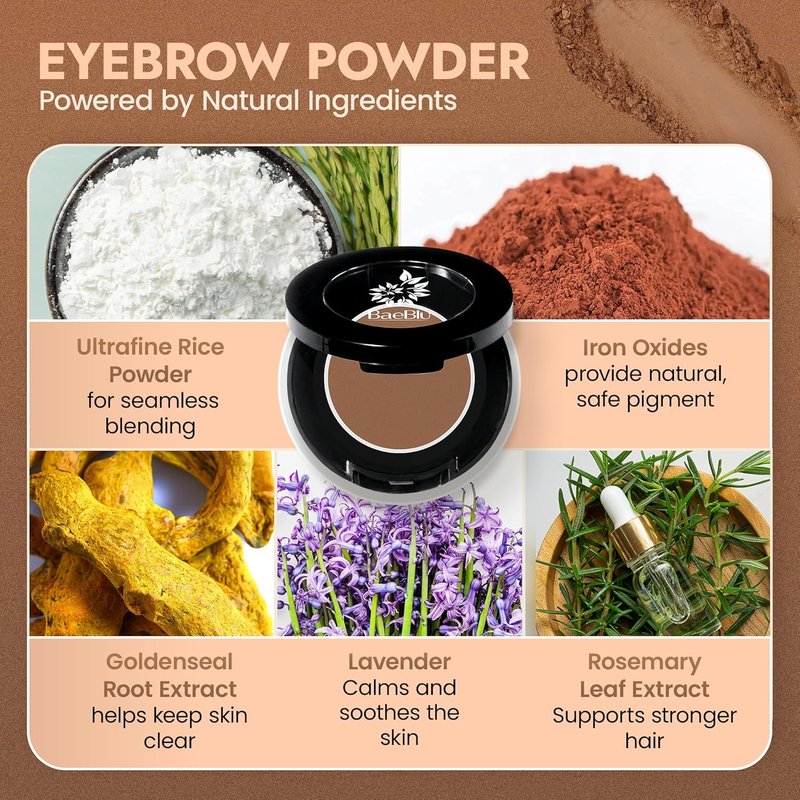 Organic Eyebrow Powder - Vegan Brow Tint for Shaping & Defining | Smudge-Proof, Long-Lasting - Deep Brown
