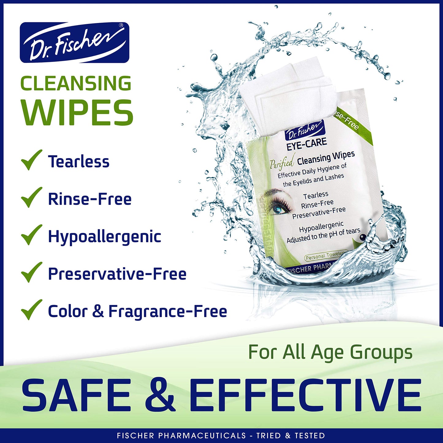 Dr. Fischer Eye Wipes for Dry and Red Eyes, Eyelid Wipes for People