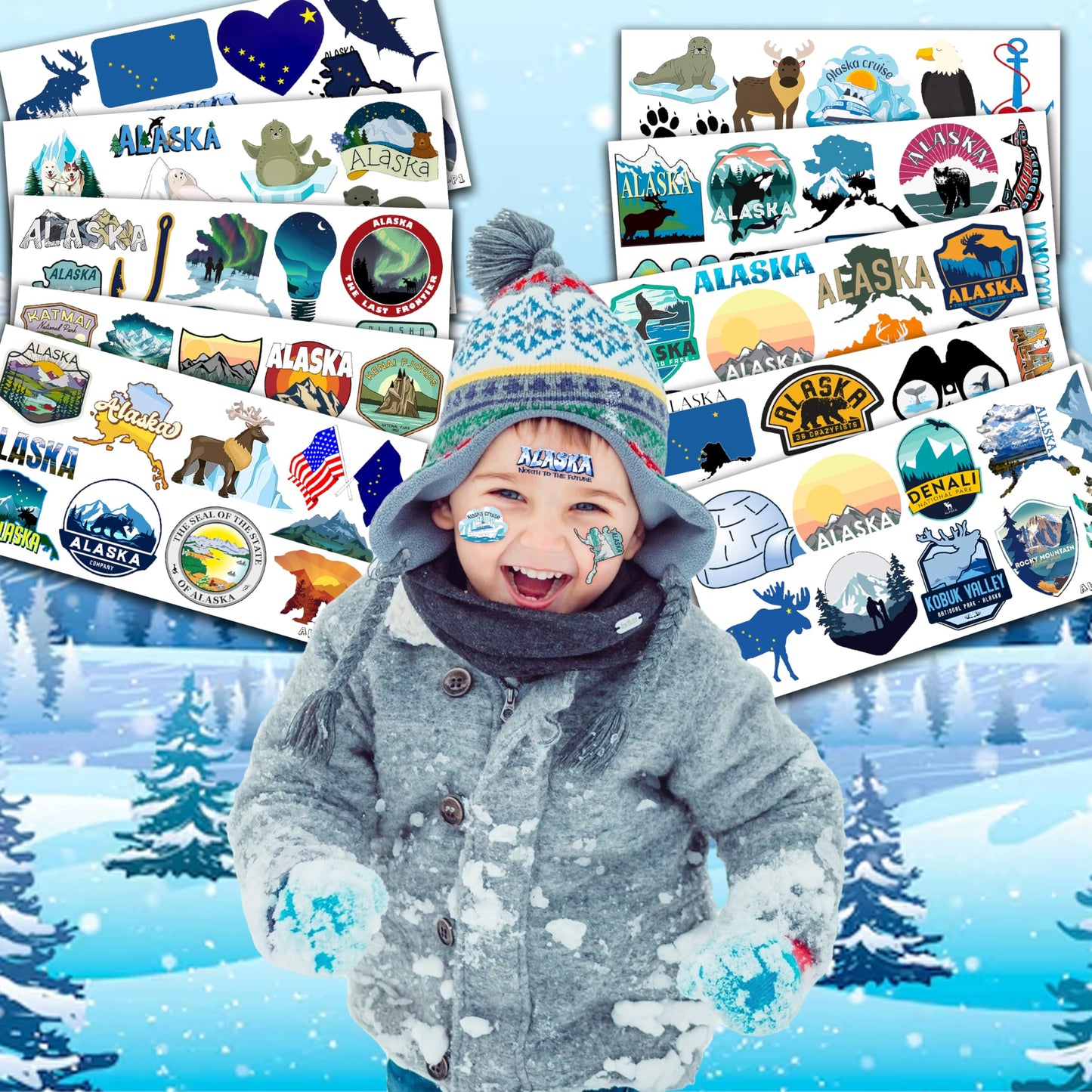 100 PCS Alaska Cruise Birthday Party Decorations Favors Temporary Tattoos Decor Adventure Await Alaska Flag Alaskan Cruise Car Ship Lion Seal Reindeer Stickers For Boy Girl Gift School Prizes Rewards