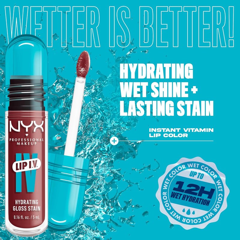NYX Lip IV Hydrating Glossy Lip Stain - 12HR Moisture, Drippin In Rose (Pink)