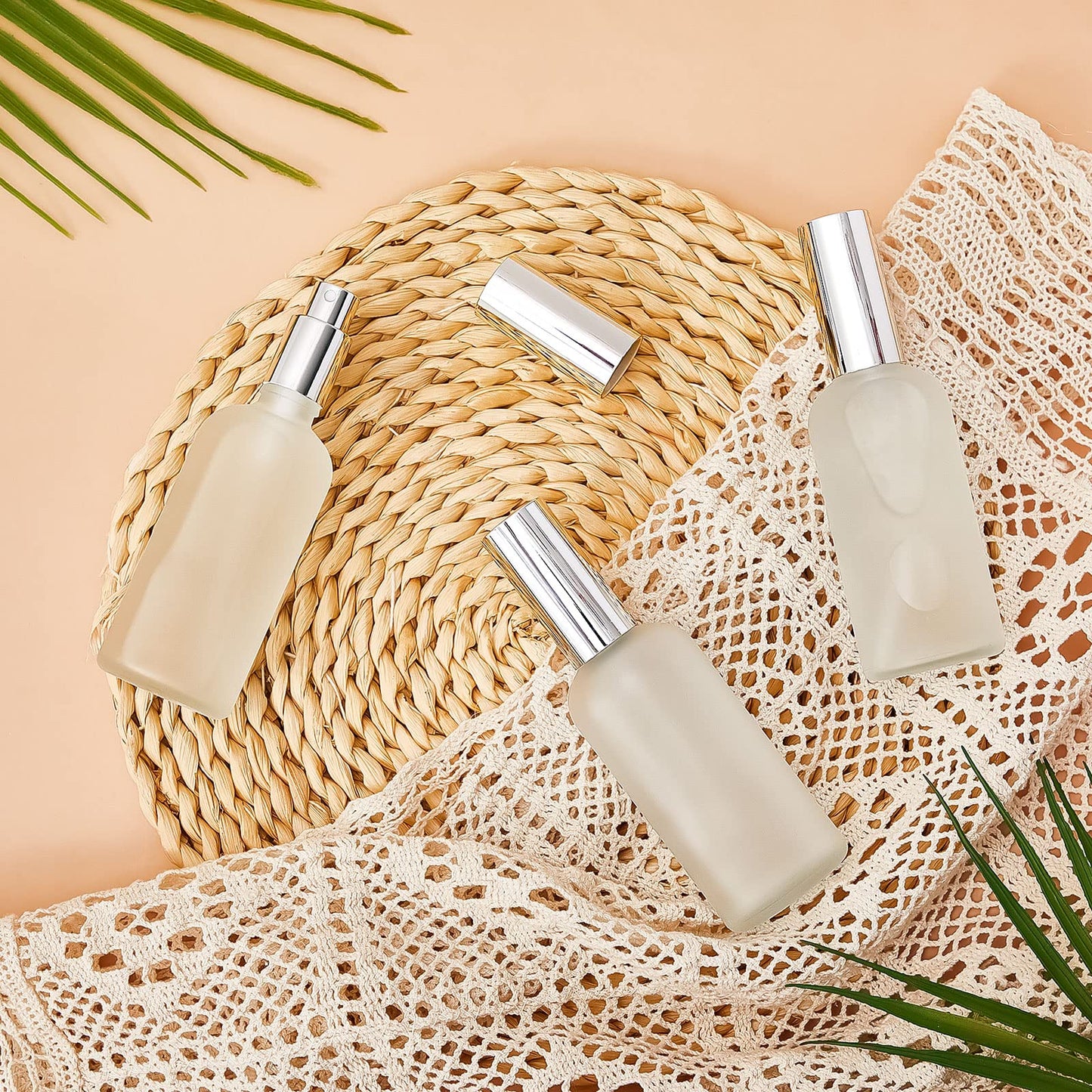 Roshtia 30 Pcs 3.4 oz/ 100 ml Silver Glass Spray Bottle Refillable Perfume Atomizer Clear Decorative Empty Bottles with Fine Mist Sprayer Pump for Face Body Travel