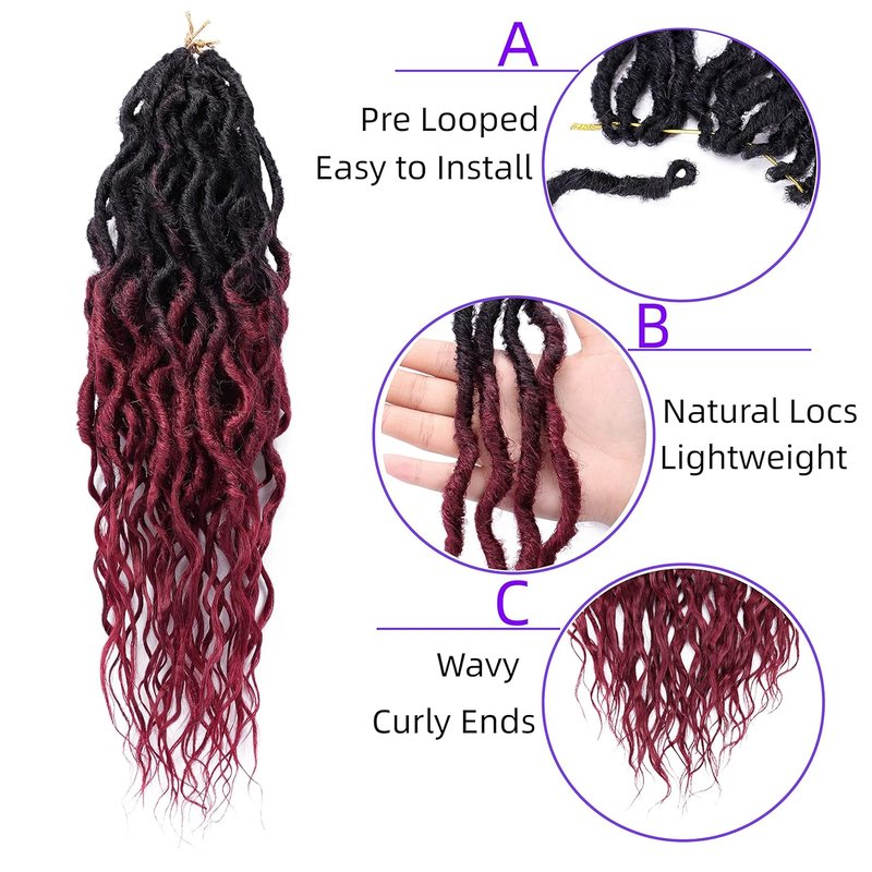 Faux Locs Crochet Hair - 24 Inch Soft Goddess Locs | 6 Packs Pre-Looped Synthetic Braids with Curly Ends