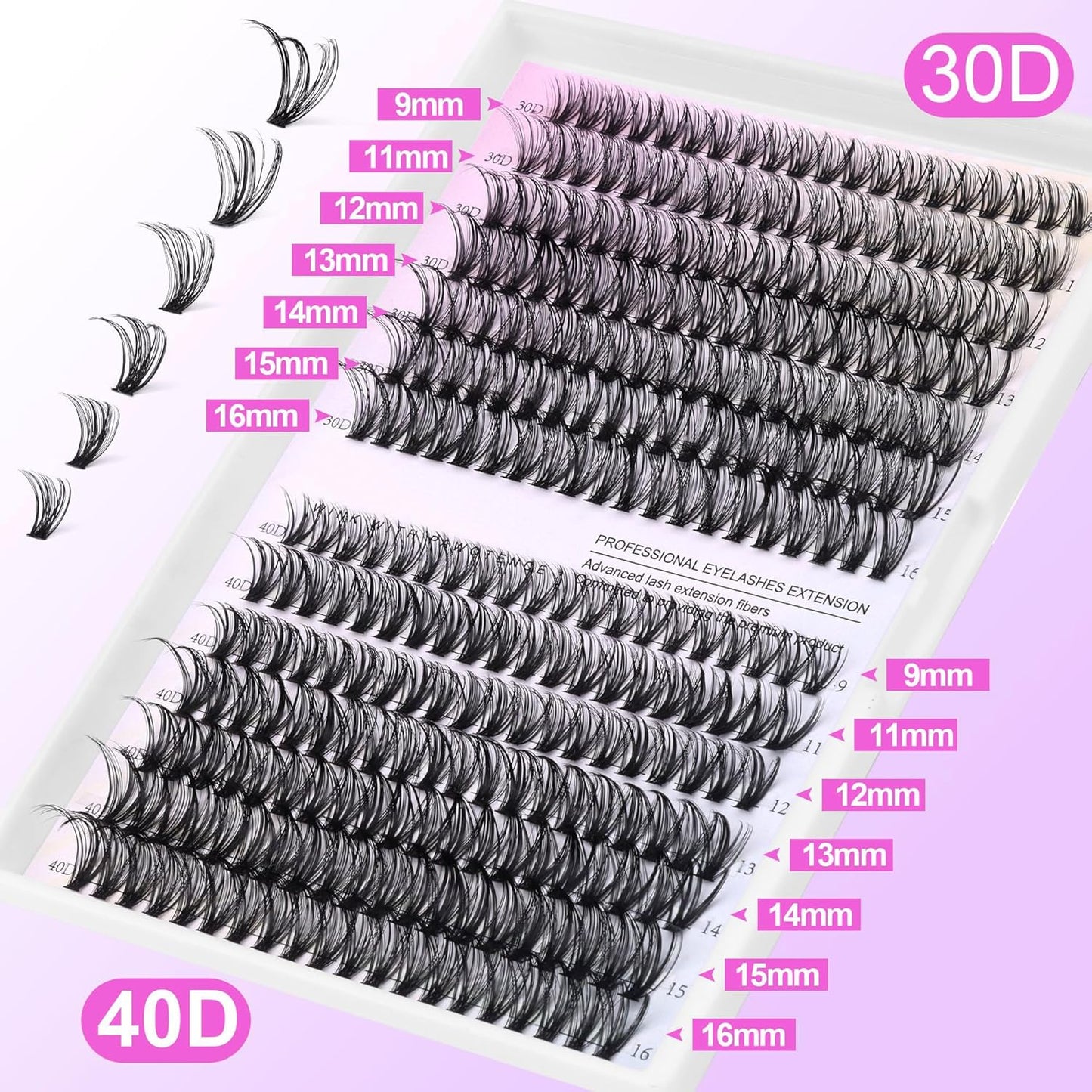 Eyelash Extension Kit - 280pcs Individual Cluster Lashes | 9-16mm with Bond & Seal