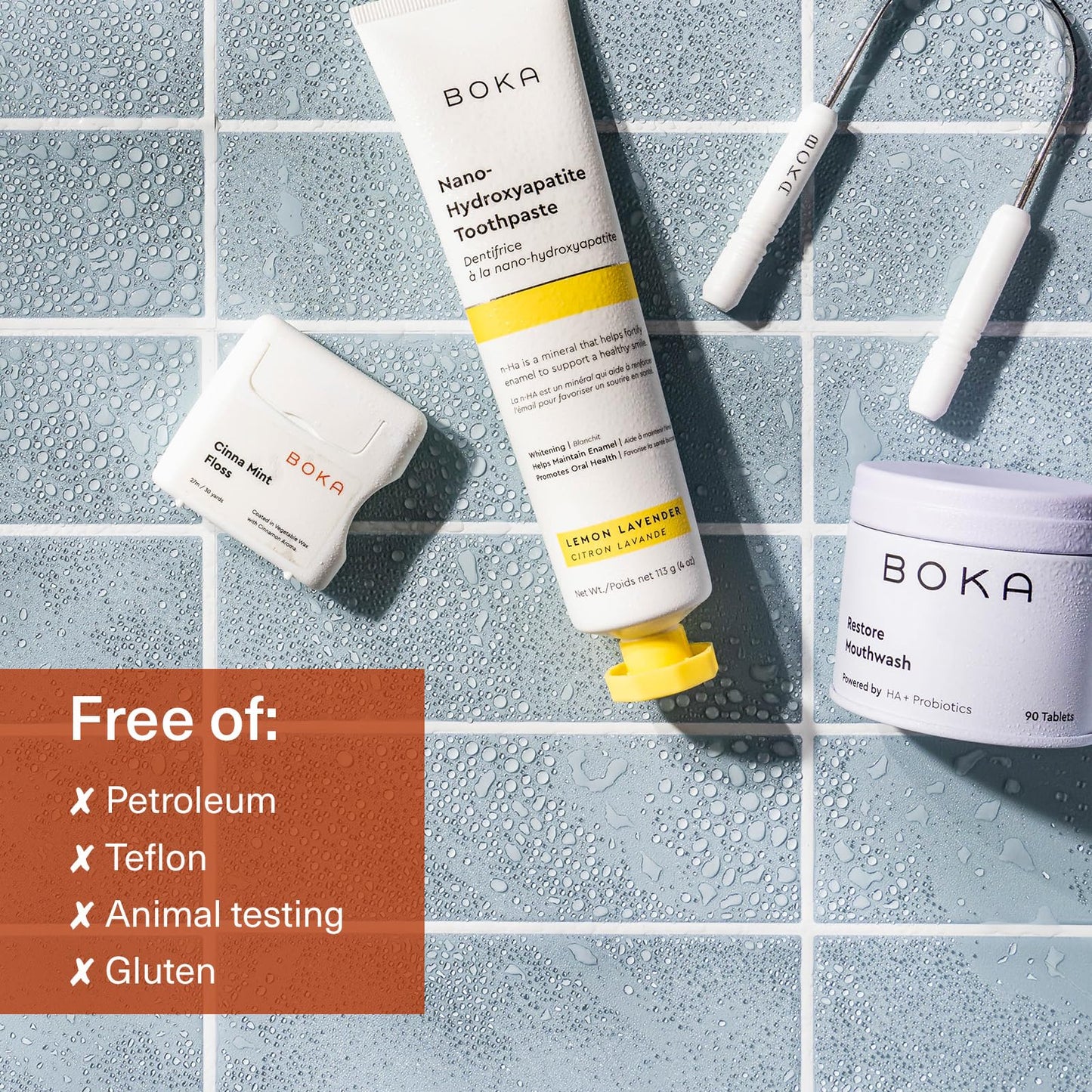 Boka Cinna Mint Woven Dental Floss, Made from Natural Vegetable Wax, Teflon-Free, 30 Yards of Waxed Floss (Pack of 2)