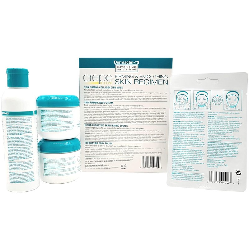 Dermactin | Crepe Be Gone Firming Skin Regimen 4-Piece Set - Neck Cream, Soufflé, Polish & Chin Mask