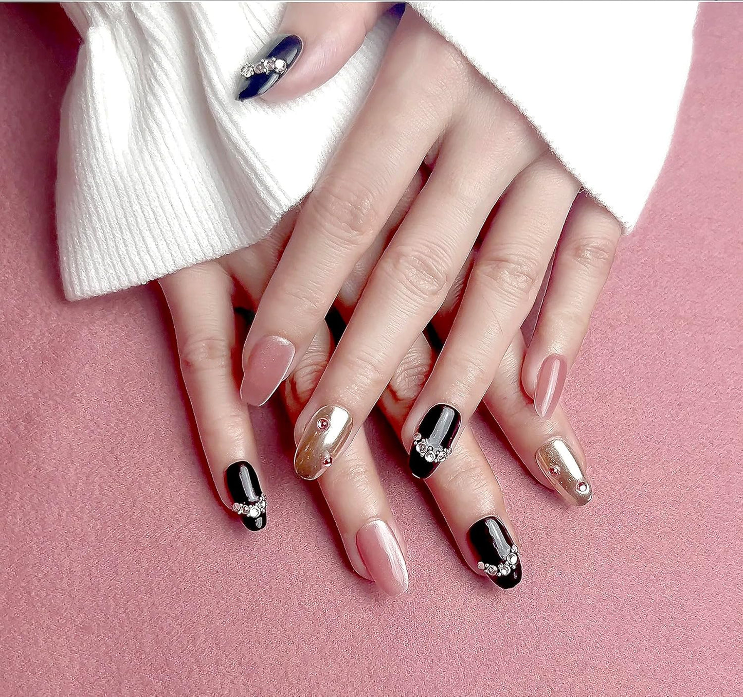 3D Sea Shell Press-On Nails - Handmade Medium Almond Beach Nail Art with Butterflies (L Size)