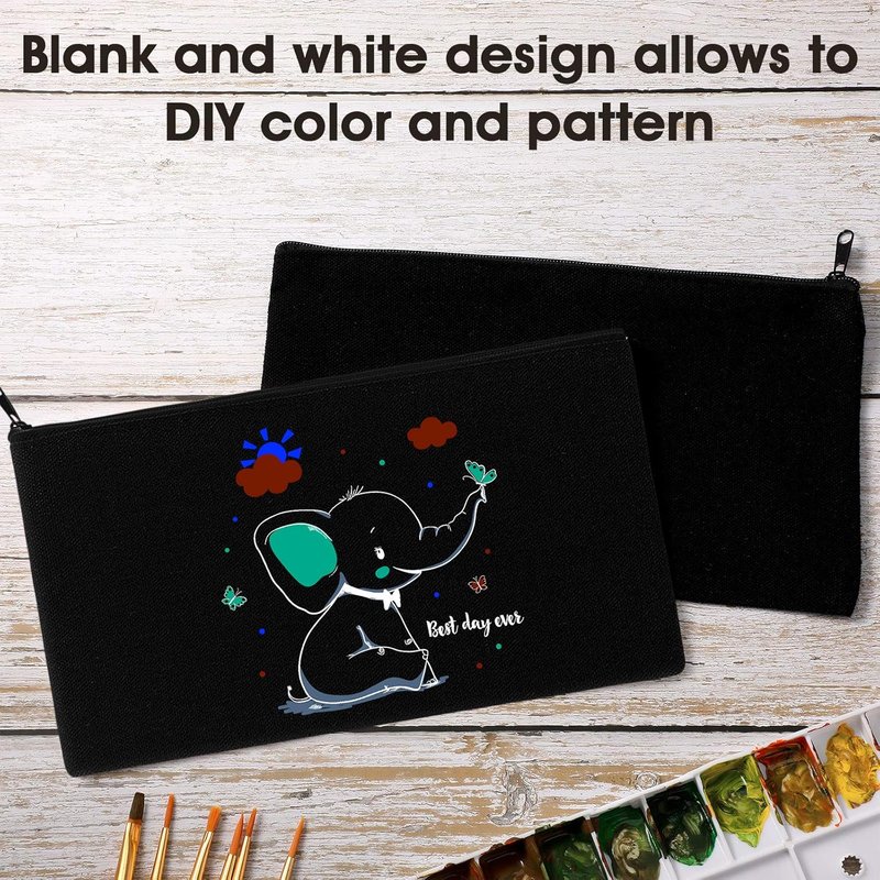 Canvas Pencil Pouch Set - 40 Pieces Zipper Makeup & Craft Bags | Multipurpose Storage for Women - Black
