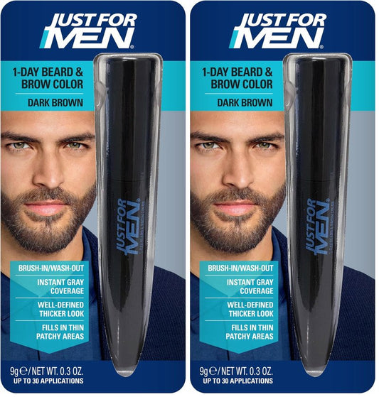 Just for Men 1-Day Beard & Brow Color, Temporary Color for_Beard and Eyebrows, For_a Fuller, Well-Defined Look, Up to 30 Applications, Darkest Brown/Black (Pack of 2)