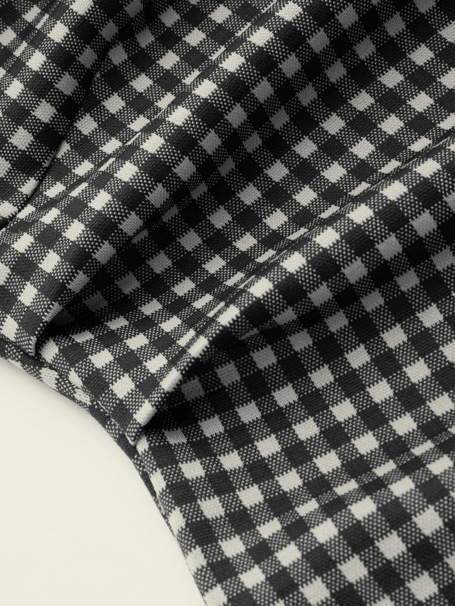 CIDER Tops Gingham Bowknot Ruched Long Sleeve Boat Neck Slim Fit Top Black